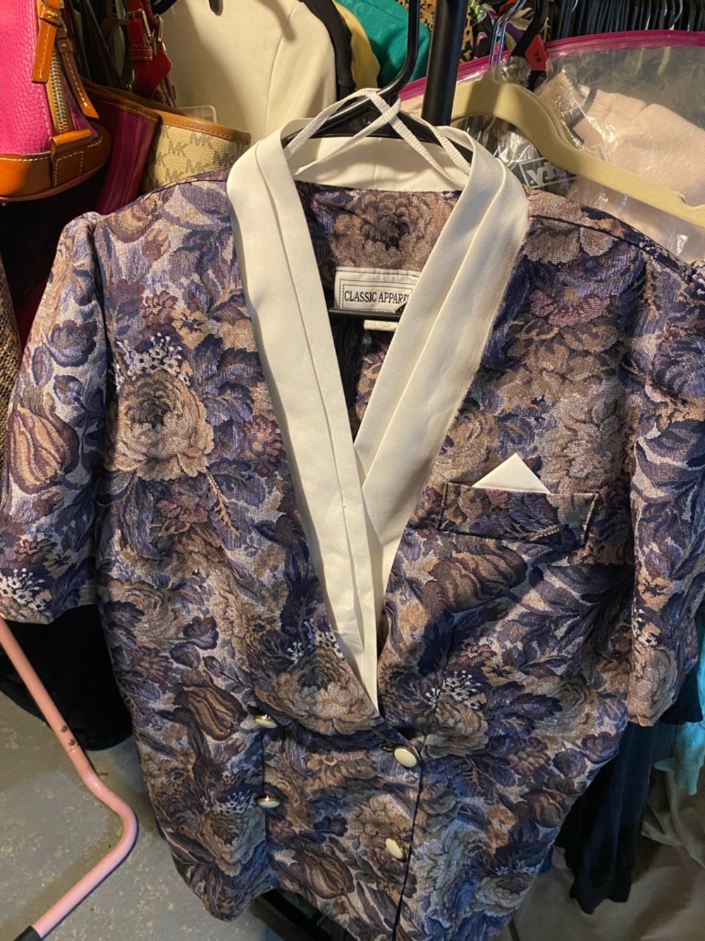 Women’s Classic Apparel Purple Floral Blazer with White Trim 10WP